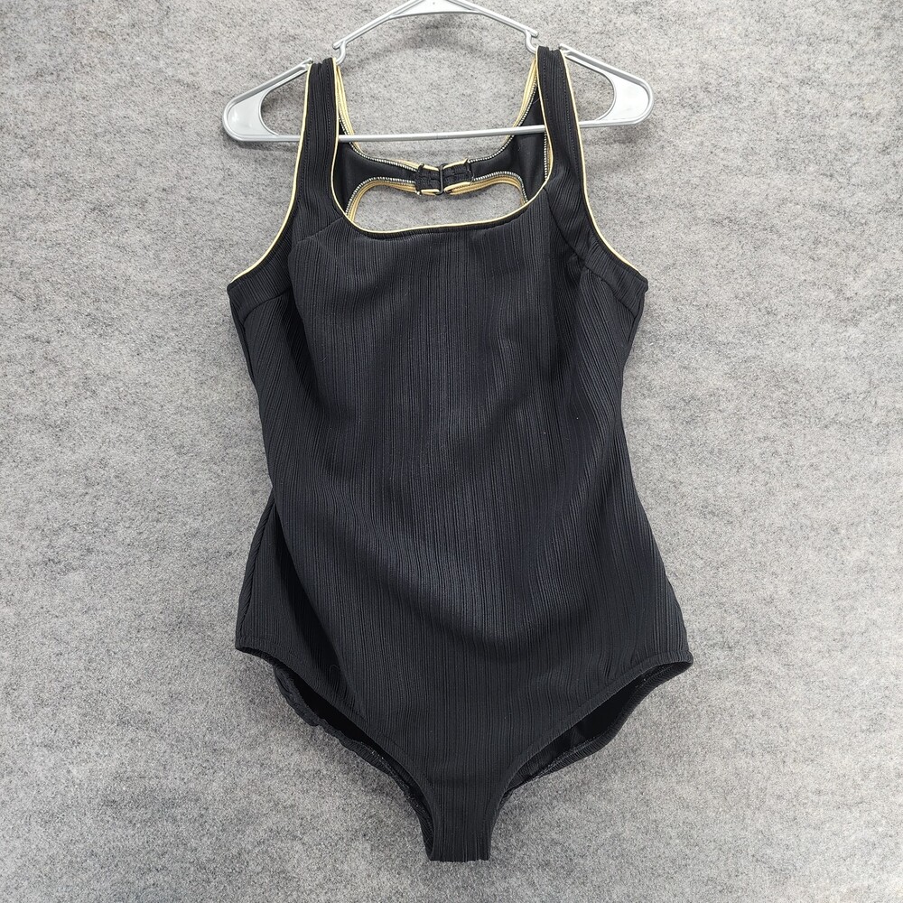 Robby Len One Piece Swimsuit Womens 18W Black Ribbed Swimwear